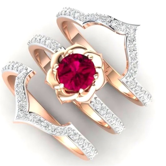 Various Jewelry - New Dazzling Rose Gold Color Flower Ring Set Sz 5